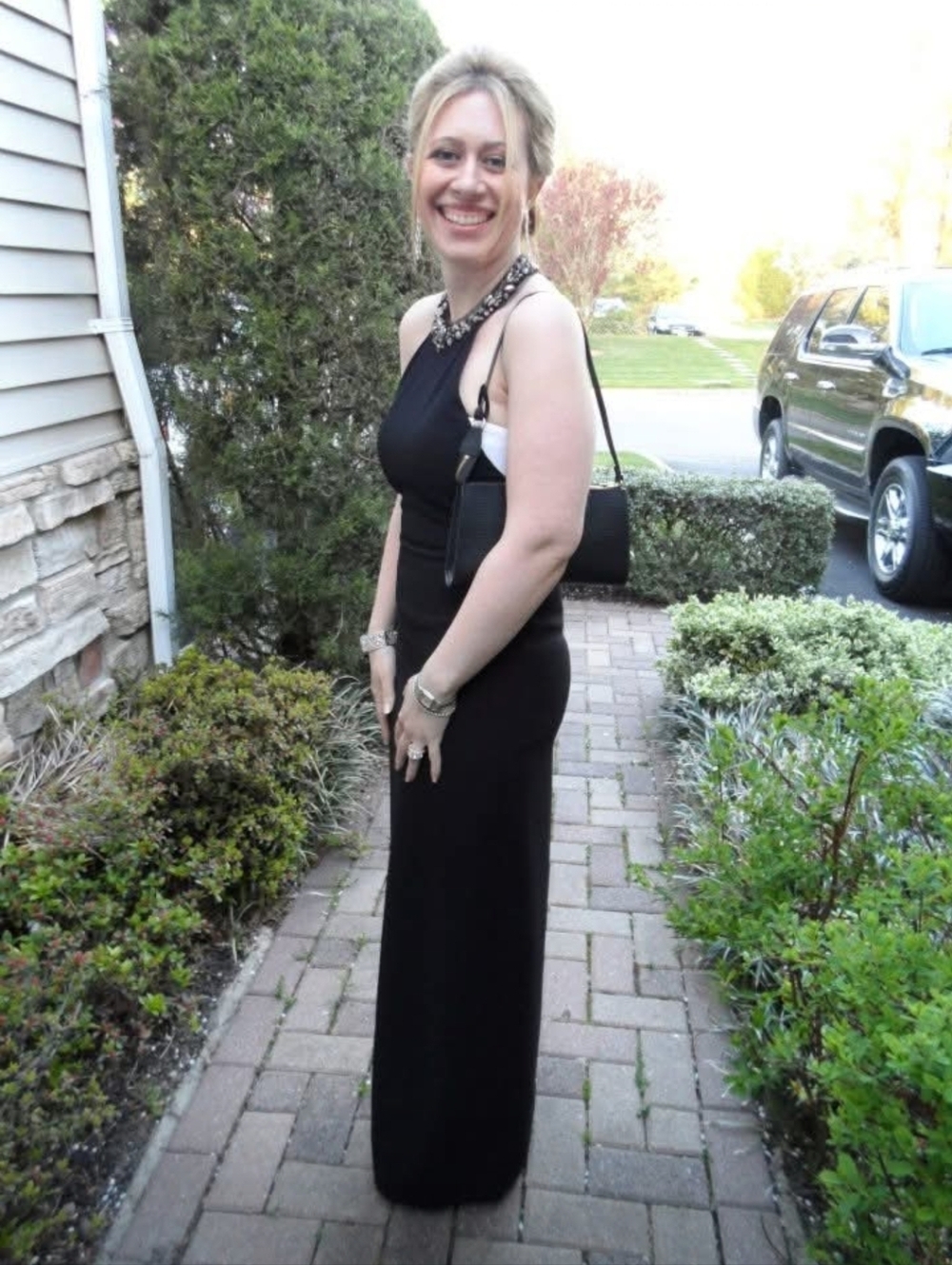 BCBGMaxAzria Black Maxi Halter Dress with Embellished Neckline